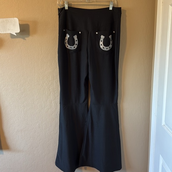 Spirit Women’s Bell Bottoms Black Pants Embroidery On Hem Large - Picture 7 of 14